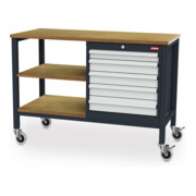 Etabli bureau mobile STIER avec 5 tiroirs et 2 tablettes en bois lxPxH 1300x600x960 mm
