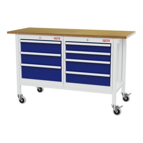 établi bureau mobile STIER avec 7 tiroirs, lxPxH 1 500x600x960 mm, RAL 7035 / RAL 5010