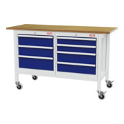 établi bureau mobile STIER avec 7 tiroirs, lxPxH 1 500x600x960 mm, RAL 7035 / RAL 5010