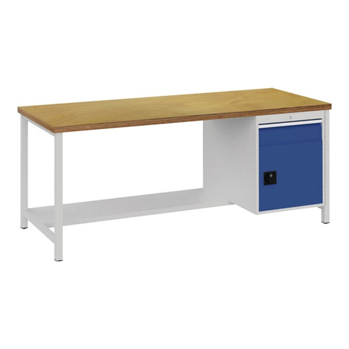 Établi gris clair / bleu de sécurité l.2000xH859xP750 mm hêtre Multiplex 40 mm 1