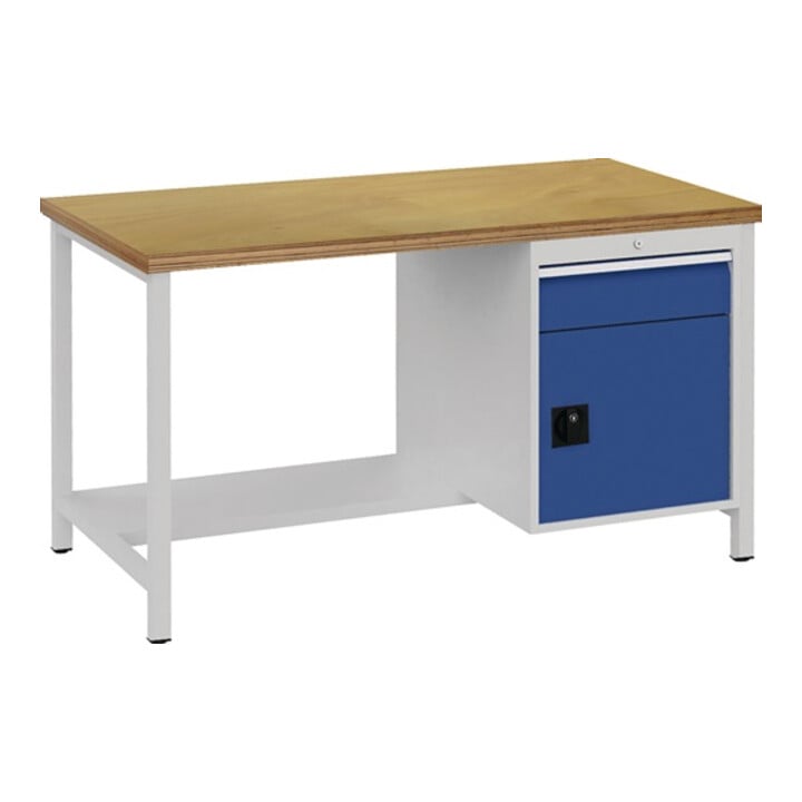 Établi gris clair,RAL 7035/bleu séc.,RAL 5005 l.1500xH859xP750 mm hêtre Multiple