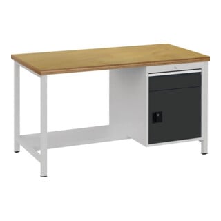 Établi gris clair, RAL7035/gris anthr.,RAL7016 l.1500xH859xP750 mm hêtre Multipl