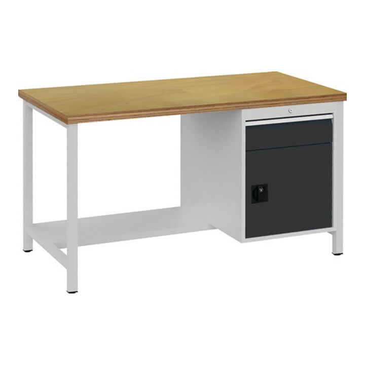 Établi gris clair, RAL7035/gris anthr.,RAL7016 l.1500xH859xP750 mm hêtre Multipl