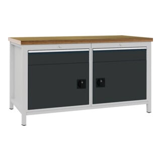 Établi gris clair, RAL7035/gris anthr.,RAL7016 l.1500xH859xP750 mm hêtre Multipl