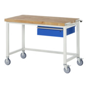 Etabli mobile Rau avec traverse et tiroir 880 mm 700 mm plaque de hêtre massif