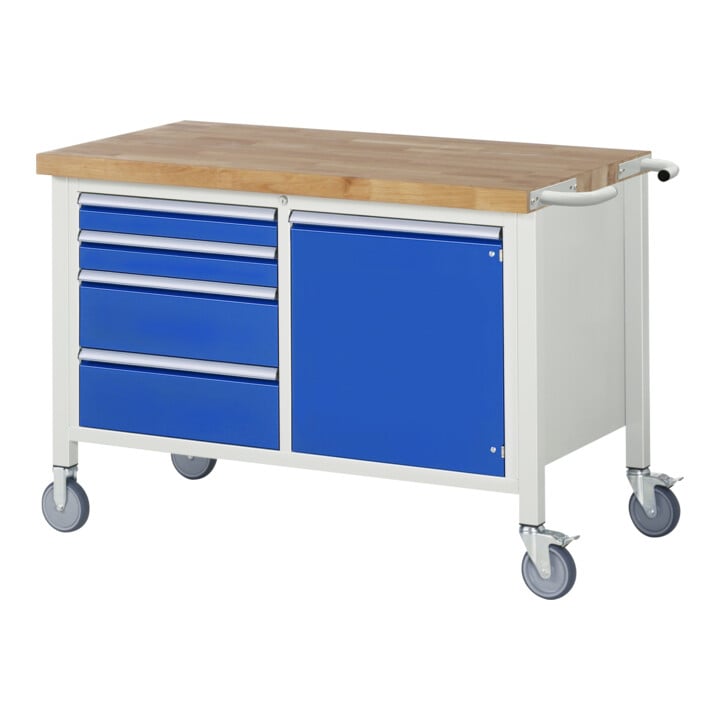 Rau Fahrbare Werkbank Modell 8470 BxTxH 1250x700x880mm + Rau System-Aufbau Komplettset 01, für Produktbreite 1250 mm, RAL7035/RAL7035
