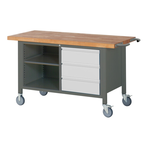 Etabli mobile STIER Premium avec 3 tiroirs et un compartiment ouvert, lxPxH 1 500x700x880 mm
