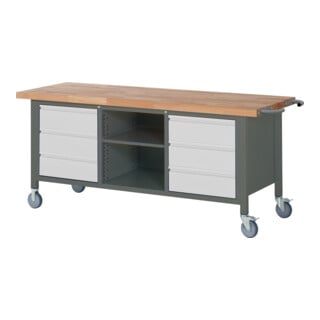 Etabli mobile STIER Premium avec 6 tiroirs et un compartiment ouvert, lxPxH 2 000x700x880 mm