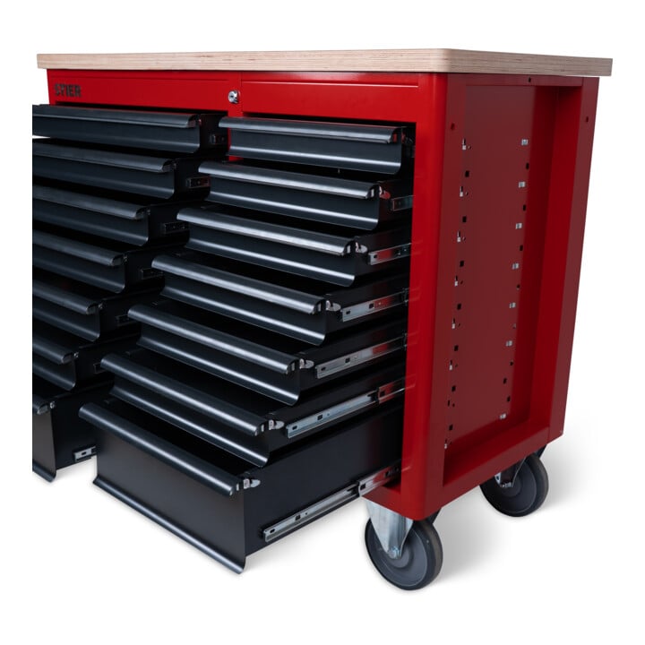 Établi mobile STIER XXL, double avec 14 tiroirs, vide