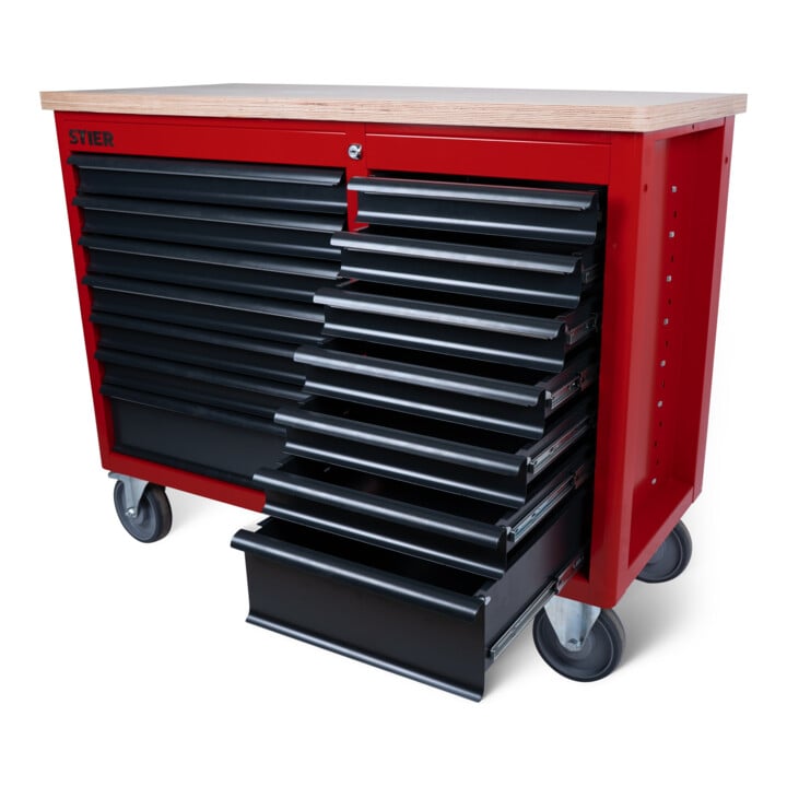 Établi mobile STIER XXL, double avec 14 tiroirs, vide