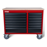 Établi mobile STIER XXL, double avec 14 tiroirs, vide, gris