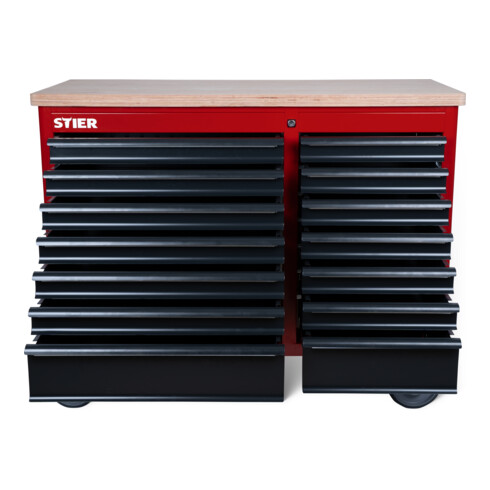 Établi mobile STIER XXL, double avec 14 tiroirs, vide