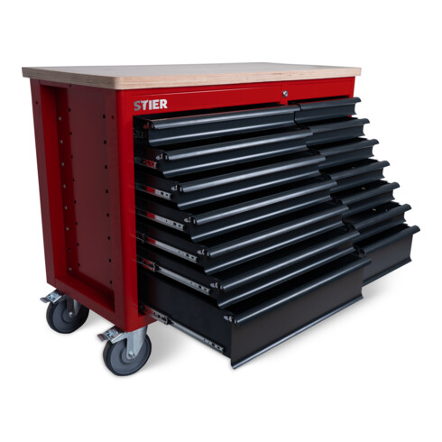 Établi mobile STIER XXL, double avec 14 tiroirs, vide