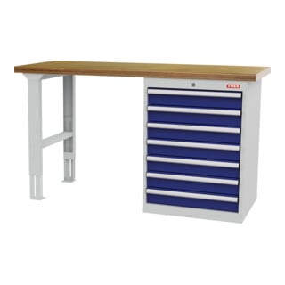 établi pour montage en série STIER, lxPxH 1 500x600x860 mm, avec 1 caisson d'armoire de 600 mm de large, RAL 7035 / RAL 5010