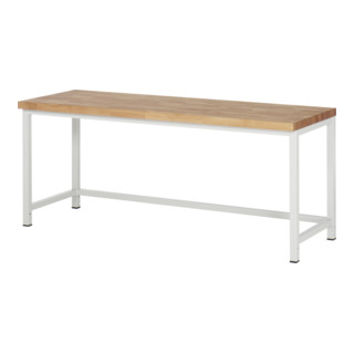 Werkbank, BxTxH 2000x700x840 mm, Arbeitsplatte Buche massiv 40 mm, RAL 7035 lichtgrau + Rau System-Aufbau Komplettset 04, für Produktbreite 2000 mm, RAL7035/RAL7035