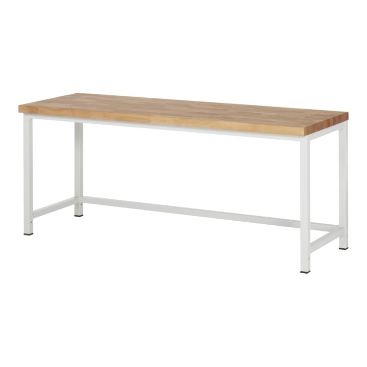 Werkbank, BxTxH 2000x700x840 mm, Arbeitsplatte Buche massiv 40 mm, RAL 7035 lichtgrau + Rau System-Aufbau Komplettset 04, für Produktbreite 2000 mm, RAL7035/RAL7035