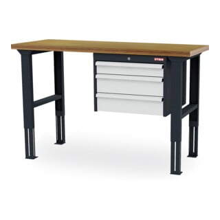 établi réglable en hauteur STIER avec 1 tiroir de 100 mm et 2 tiroirs de 150 mm, lxPxH 1 500x600x760-1 060 mm, RAL 7016 / RAL 7035