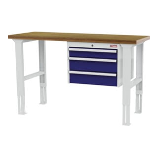 établi réglable en hauteur STIER avec 1 tiroir de 100 mm et 2 tiroirs de 150 mm, lxPxH 1 500x600x760-1 060 mm, RAL 7035 / RAL 5010