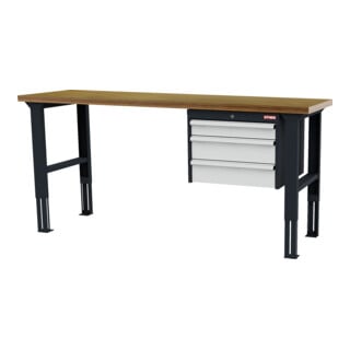 établi réglable en hauteur STIER avec 1 tiroir de 100 mm et 2 tiroirs de 150 mm, lxPxH 2 000x600x760-1 060 mm, RAL 7016 / RAL 7035