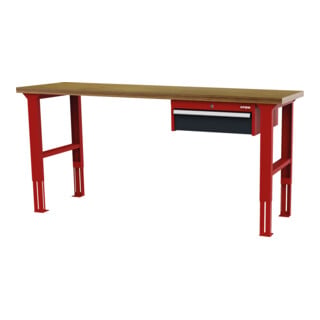 établi réglable en hauteur STIER avec 1 tiroir de 150 mm, lxPxH 2 000x600x760-1 060 mm, RAL 3020 / RAL 7016