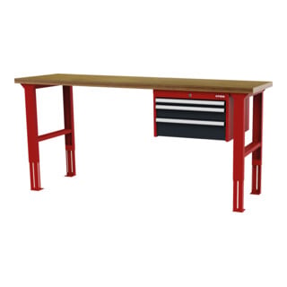 établi réglable en hauteur STIER avec 1 tiroir de 50 mm, 1 tiroir de 100 mm et 1 tiroir de 150 mm, lxPxH 1 500x600x760-1 060 mm, RAL 3020 / RAL 7016