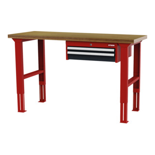 établi réglable en hauteur STIER avec 1 tiroir de 50 mm et 1 tiroir de 100 mm, lxPxH 1 500x600x760-1 060 mm, RAL 3020 / RAL 7016