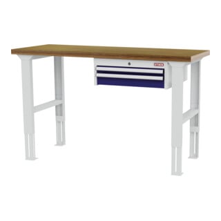 établi réglable en hauteur STIER avec 1 tiroir de 50 mm et 1 tiroir de 100 mm, lxPxH 1 500x600x760-1 060 mm, RAL 7035 / RAL 5010