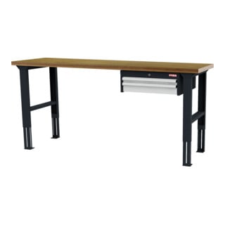 établi réglable en hauteur STIER avec 1 tiroir de 50 mm et 1 tiroir de 100 mm, lxPxH 2 000x600x760-1 060 mm, RAL 7016 / RAL 7035