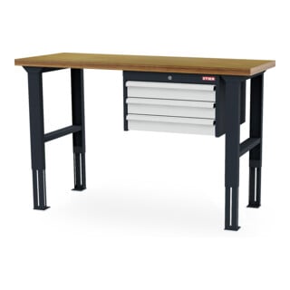 établi réglable en hauteur STIER avec 3 tiroirs de 100 mm, lxPxH 1 500x600x760-1 060 mm, RAL 7016 / RAL 7035