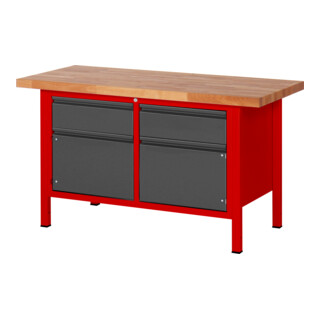 Etabli réglable en hauteur STIER Premium avec 2 tiroirs et 2 portes battantes, lxPxH 1 500x700x840-1 040 mm, RAL 3000 / anthracite métallisé