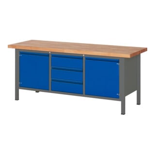Etabli réglable en hauteur STIER Premium avec 3 tiroirs et 2 portes battantes, lxPxH 2 000x700x840-1 040 mm, anthracite métallisé / RAL 5010