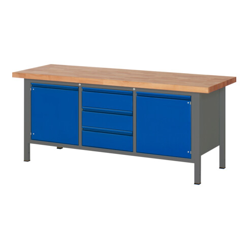 Etabli réglable en hauteur STIER Premium avec 3 tiroirs et 2 portes battantes, lxPxH 2 000x700x840-1 040 mm, anthracite métallisé / RAL 5010