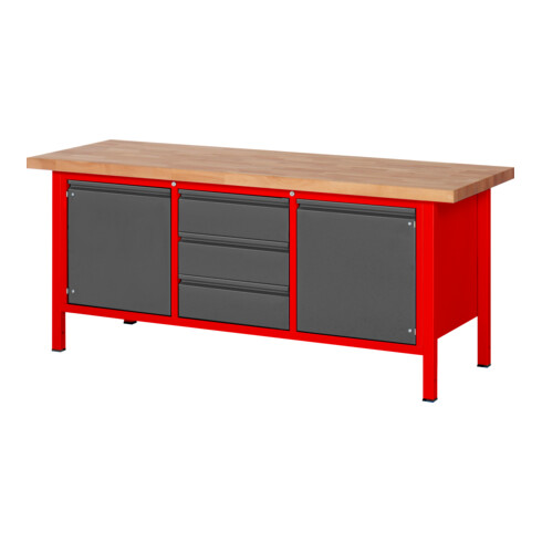 Etabli réglable en hauteur STIER Premium avec 3 tiroirs et 2 portes battantes, lxPxH 2 000x700x840-1 040 mm, RAL 3000 / anthracite métallisé