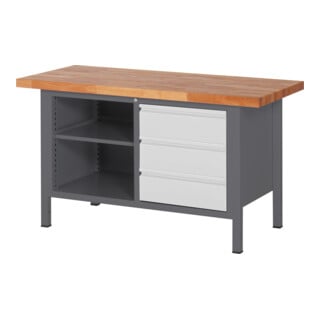 Etabli réglable en hauteur STIER Premium avec 3 tiroirs et un compartiment ouvert, lxPxH 1 500x700x840-1 040 mm
