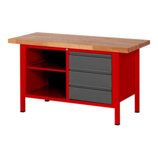 Etabli réglable en hauteur STIER Premium avec 3 tiroirs et un compartiment ouvert, lxPxH 1 500x700x840-1 040 mm, RAL 3000 / anthracite métallisé
