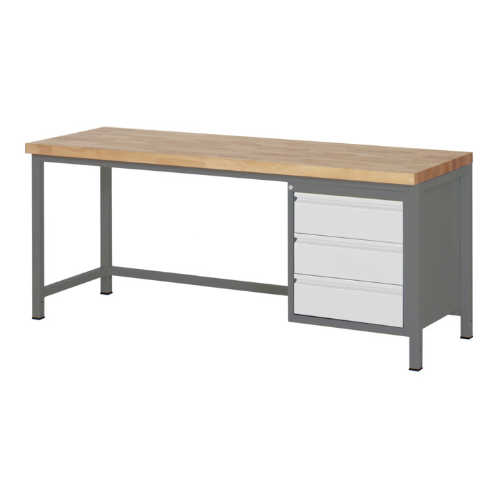 STIER Höhenverstellbare Werkbank Premium mit 3 Schubladen BxTxH 2000x700x840-1040mm + STIER Werkbankaufbau BxH 2000x900mm