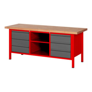 Etabli réglable en hauteur STIER Premium avec 6 tiroirs et un compartiment ouvert, lxPxH 2 000x700x840-1 040 mm, RAL 3000 / anthracite métallisé