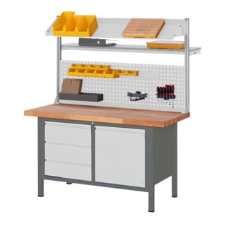 Etabli réglable en hauteur STIER Premium avec structure, avec 3 tiroirs et 1 porte battante, lxPxH 1 500x700x840-1 040 mm