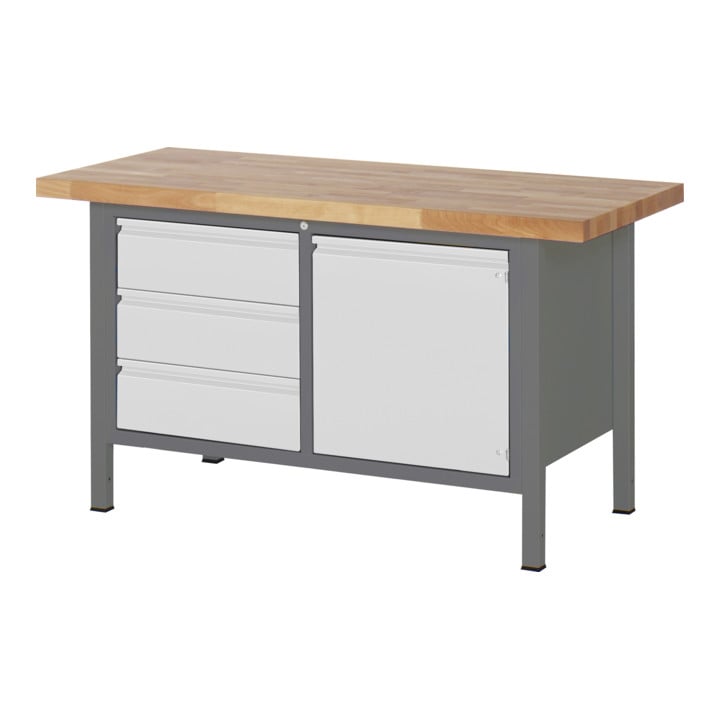 Etabli réglable en hauteur STIER Premium avec structure, avec 3 tiroirs et 1 porte battante, lxPxH 1 500x700x840-1 040 mm