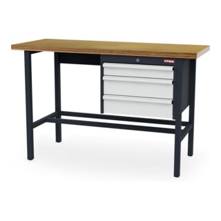 établi STIER avec 1 tiroir de 100 mm et 2 tiroirs de 150 mm, lxPxH 1 500x600x960 mm, RAL 7016 / RAL 7035