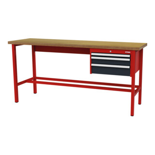 établi STIER avec 1 tiroir de 50 mm, 1 tiroir de 100 mm et 1 tiroir de 150 mm, lxPxH 2 000x600x960 mm, RAL 3020 / RAL 7016