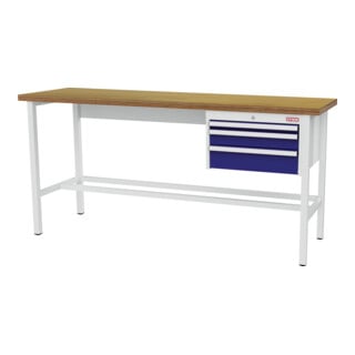 établi STIER avec 1 tiroir de 50 mm, 1 tiroir de 100 mm et 1 tiroir de 150 mm, lxPxH 2 000x600x960 mm, RAL 7035 / RAL 5010