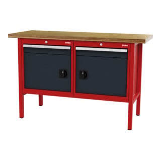 établi STIER avec 2 tiroirs et 2 portes, lxPxH 1 500x600x960 mm, RAL 3020 / RAL 7016