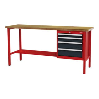 établi STIER avec 4 tiroirs, lxPxH 2 000x600x960 mm, RAL 3020 / RAL 7016