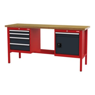 établi STIER avec 5 tiroirs et 1 porte, lxPxH 2 000x600x960 mm, RAL 3020 / RAL 7016