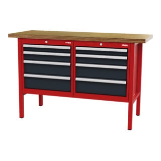 établi STIER avec 8 tiroirs, lxPxH 1 500x600x960 mm, RAL 3020 / RAL 7016
