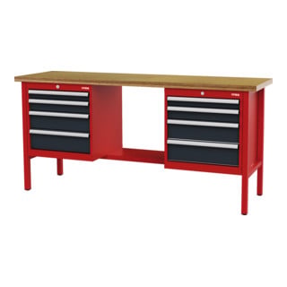 établi STIER avec 8 tiroirs, lxPxH 2 000x600x960 mm, RAL 3020 / RAL 7016
