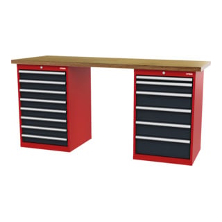 établi STIER, lxPxH 2 000x600x1 060 mm, avec 2 caissons d'armoire de 600 mm de large, RAL 3020 / RAL 7016