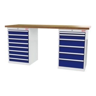 Établi en série STIER avec 2 corps d'armoire gris clair/bleu gentiane