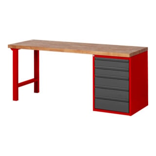 STIER Établi Premium avec 5 tiroirs L × H 890×700 mm RAL 3000 / anthracite métallique